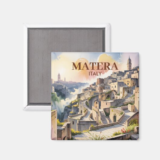 Custom Text Matera Italy Travel Sassi di Matera マグネット (正面/裏面)
