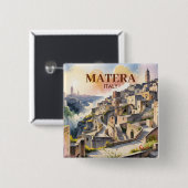 Custom Text Matera Italy Travel Sassi di Matera 缶バッジ (正面&裏面)