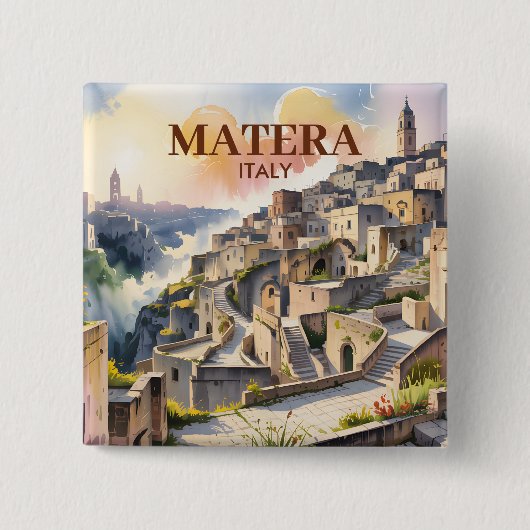 Custom Text Matera Italy Travel Sassi di Matera 缶バッジ (正面)