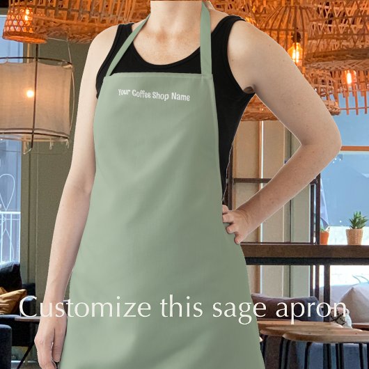 Custom Text Modern Sage Green Coffee Shop エプロン