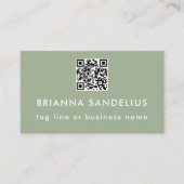 Custom Text Modern Sage Green QR Code Professional 名刺 (正面)