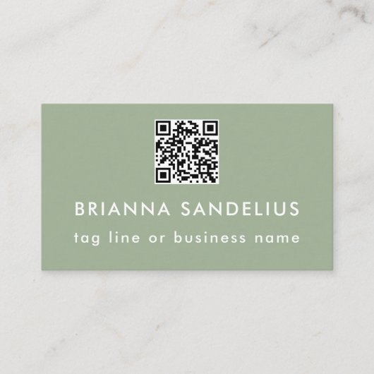 Custom Text Modern Sage Green QR Code Professional 名刺 (正面)