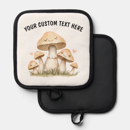 Custom Text Mushrooms With Heart Cute 鍋敷き (正面/裏面)