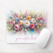 Custom Text Name Modern Elegant Watercolor Flowers マウスパッド (マウス)