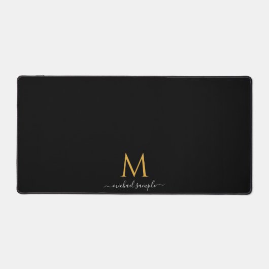 Custom Text Name Script Monogram Black Gold Simple デスクマット (正面)