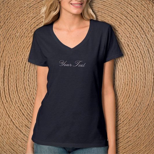 Custom Text Navy Blue V-Neck T-Shirt / Customize Tシャツ