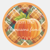 Custom Text On Autumn Plaid Pattern 20XX ラウンドシール (正面)