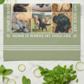 Custom Text Photo Collage Pet Dog Earthy Green キッチンタオル (折り畳み)