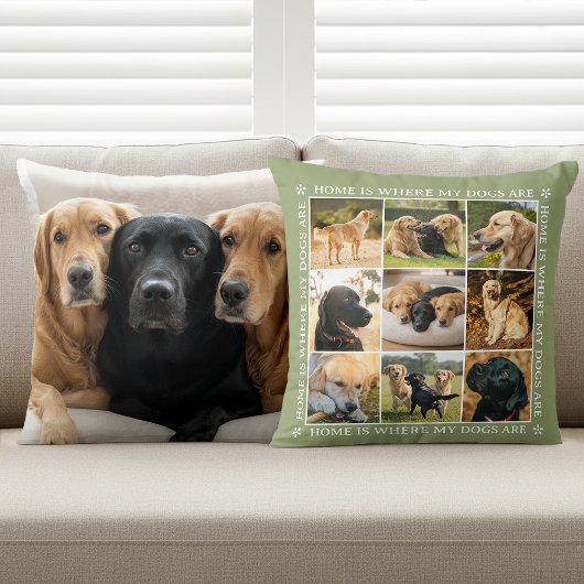 Custom Text Photo Collage Pet Dog Earthy Green クッション
