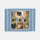 Custom Text Photo Collage Pet Dog Love Blue フリースブランケット (正面(横))