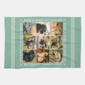 Custom Text Photo Collage Pet Dog Love Soft Green キッチンタオル (横)