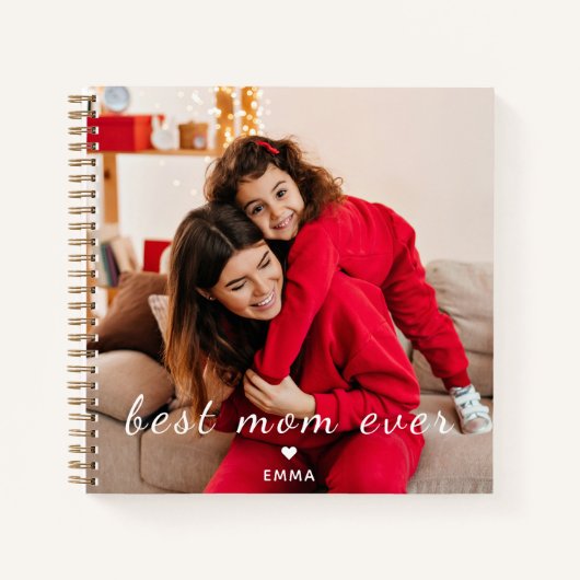 Custom Text & Photo l Best Mom Ever Script Heart  ノートブック (正面)