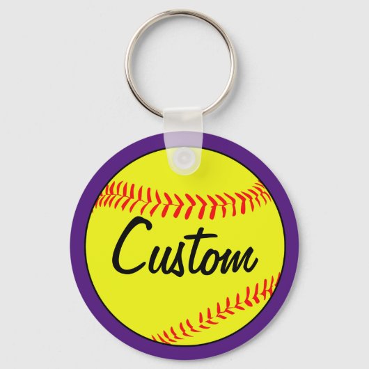 Custom Text Purple Fastpitch Softball Keychain キーホルダー (正面)