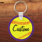 Custom Text Purple Fastpitch Softball Keychain キーホルダー (正面)