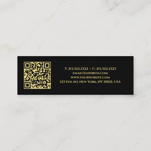 Custom Text QR Code Logo Template Black Gold Mini コーリングカード (裏面)