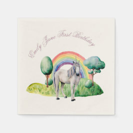 Custom Text Rainbow Unicorn Pink Birthday Party スタンダードカクテルナプキン