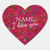 Custom Text Red Rose Pattern Romantic I Love You ハートシール (正面)