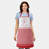 Custom Text Red & White Buffalo Check Gingham  エプロン (着用した状態)