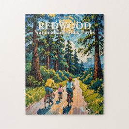 Custom Text Redwood Forest Family Cycling Colorful ジグソーパズル