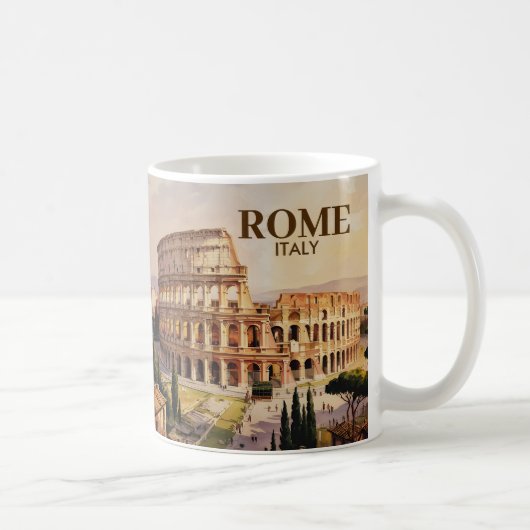 Custom Text Rome Italy Colosseum Retro Watercolor コーヒーマグカップ (右)