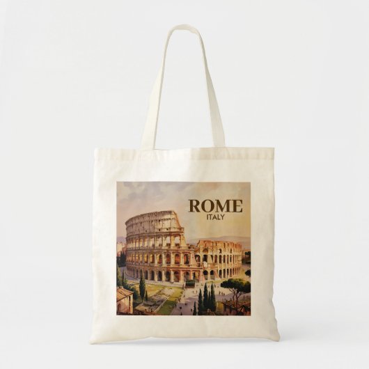Custom Text Rome Italy Colosseum Retro Watercolor トートバッグ (正面)