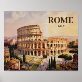 Custom Text Rome Italy Colosseum Retro Watercolor ポスター