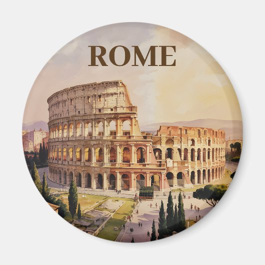 Custom Text Rome Italy Colosseum Retro Watercolor マグネット (正面)