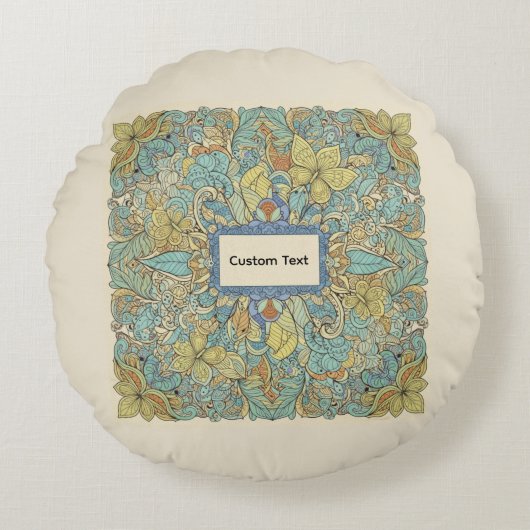 Custom Text Round Zentangle Mandala Pillow ラウンドクッション (正面)