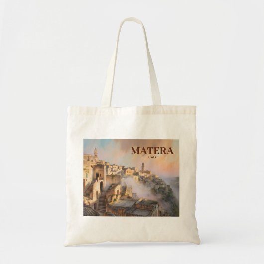 Custom Text Sassi di Matera Italy Watercolor Retro トートバッグ (正面)
