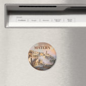 Custom Text Sassi di Matera Italy Watercolor Retro マグネット (インサイチュ (食洗機))