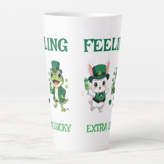 Custom Text St. Patrick's Day Frog and Bunny カフェラテマグ (正面)