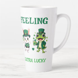 Custom Text St. Patrick's Day Frog and Bunny カフェラテマグ
