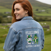 Custom Text St. Patrick's Day Frog and Bunny デニムジャケット