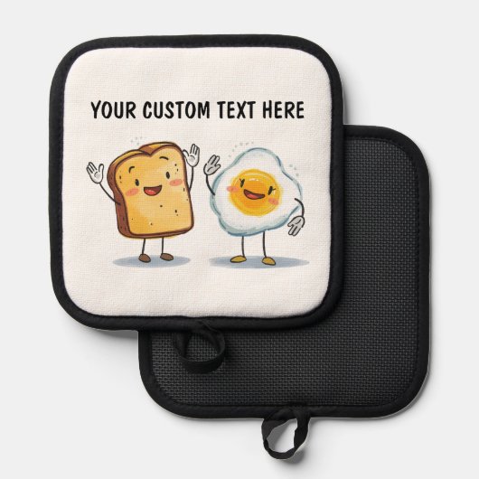 Custom Text Toast and Egg Cute 鍋敷き (正面/裏面)