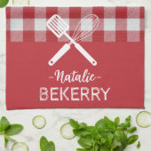 Custom text Trendy classic tartan red white match キッチンタオル (折り畳み)