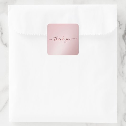 Custom Text Typography Elegant Rose Gold Thank You スクエアシール (バッグ)