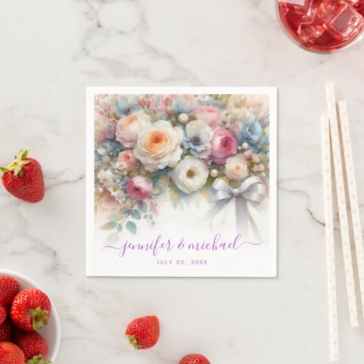 Custom Text Typography Script Floral Weddings スタンダードカクテルナプキン (インサイチュ)