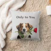 custom text valentine dog holding rose portrait クッション (ブランケット)