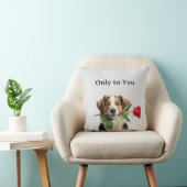 custom text valentine dog holding rose portrait クッション (椅子)