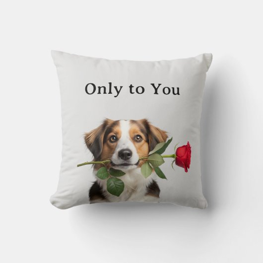 custom text valentine dog holding rose portrait クッション (正面)