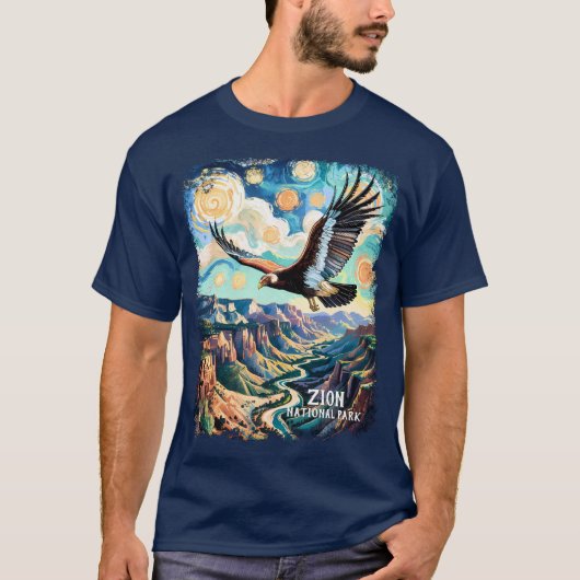 Custom Text Vibrant Zion Canyon Bird Condor Retro Tシャツ (正面)