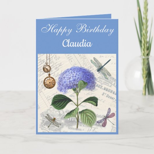 Custom Text. Vintage Style Hydrangea. カード (正面)