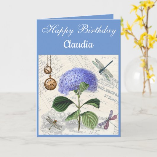 Custom Text. Vintage Style Hydrangea. カード (黄色い花)