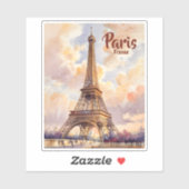 Custom Text Watercolor Eiffel Tower Sunset Travel シール (シート)