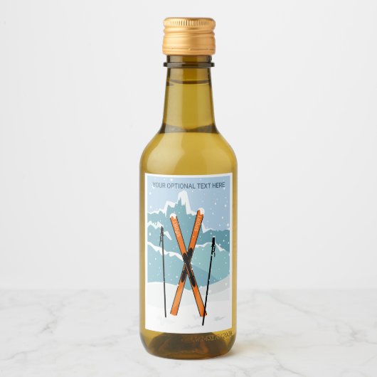 Custom Text Winter Skiing ワインラベル (正面)