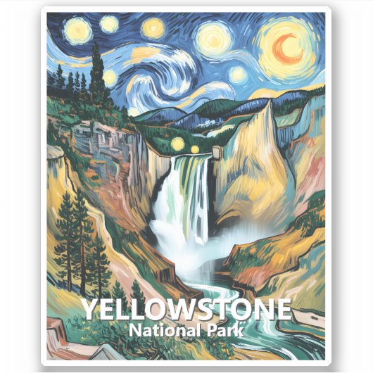 Custom Text Yellowstone Falls Van Gogh Colorful シール (正面)