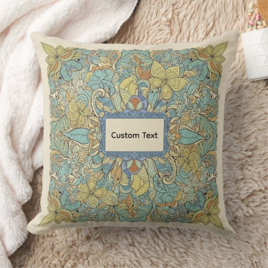 Custom Text Zentangle Mandala Pillow クッション (ブランケット)