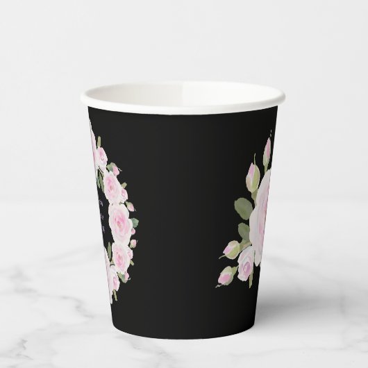 Custom Texts Pink Rose Wreath Paper Cup Graduation 紙コップ (左)