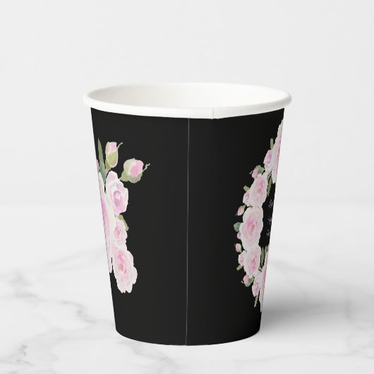 Custom Texts Pink Rose Wreath Paper Cup Graduation 紙コップ (右)