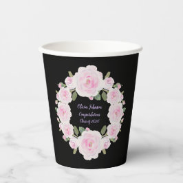 Custom Texts Pink Rose Wreath Paper Cup Graduation 紙コップ